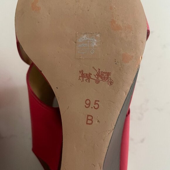 Coach Rosanne Wedge Manmade Cross Strap Sandal Turnlock Gold Hard Red Brown 9.5B - Picture 10 of 13